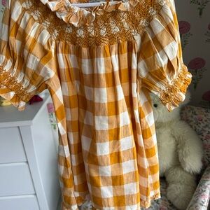 Doen Kids Orange and White Checkered dress